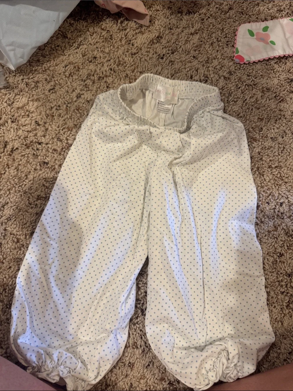Girls' White Polka Dot Elastic Waist Pants